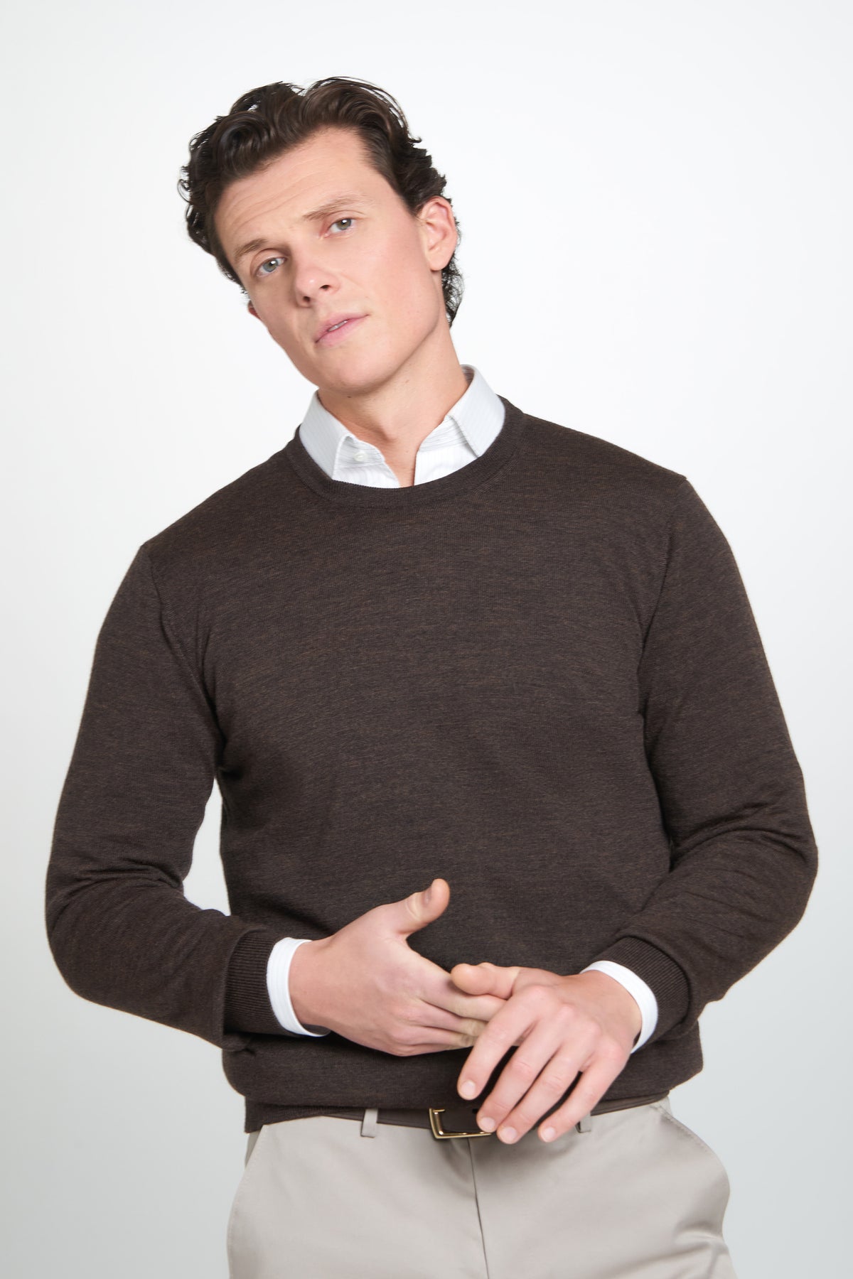Chocolate Merino Wool Crew Neck Sweater