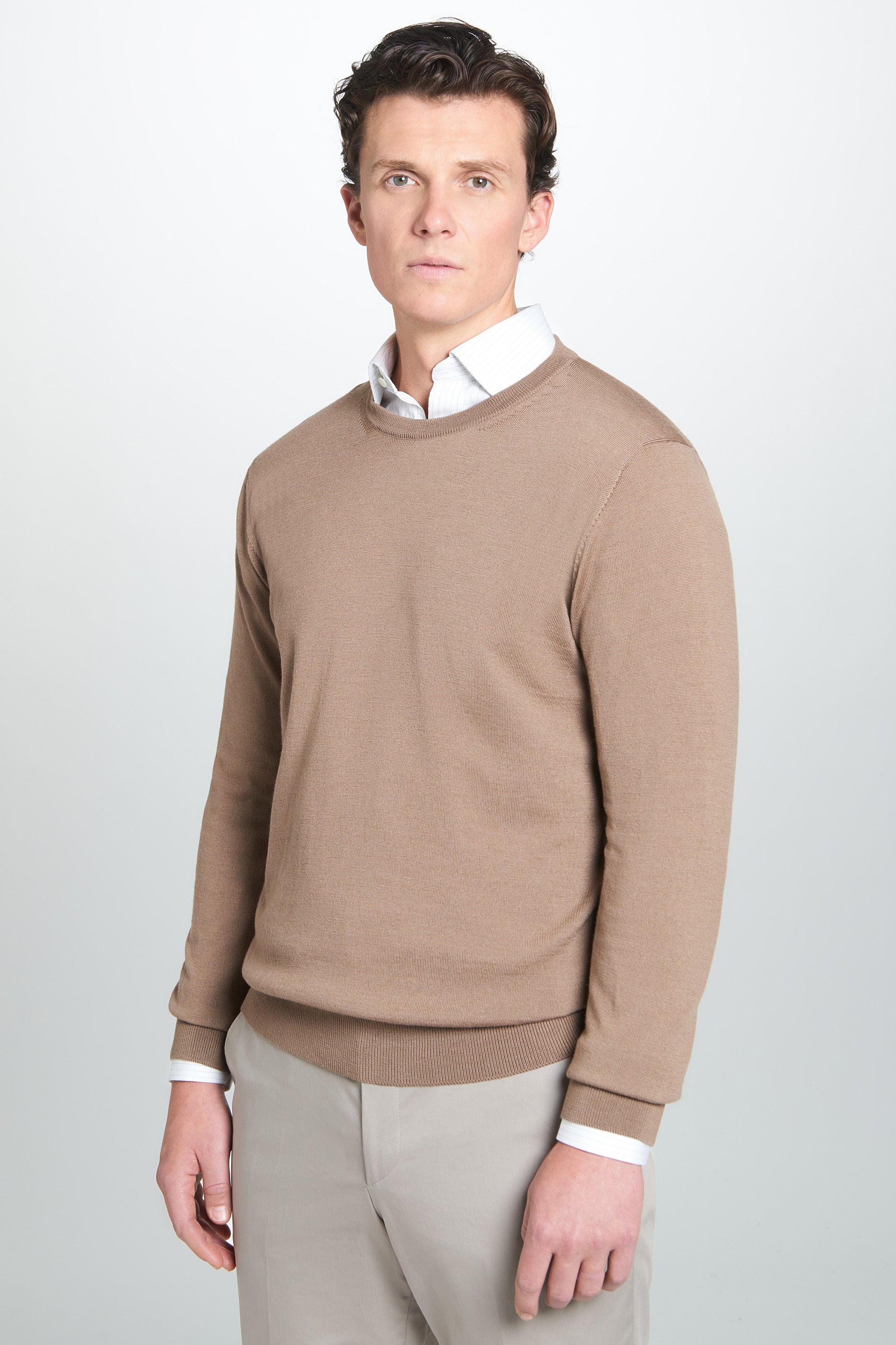 Camel Merino Wool Crew Neck Sweater