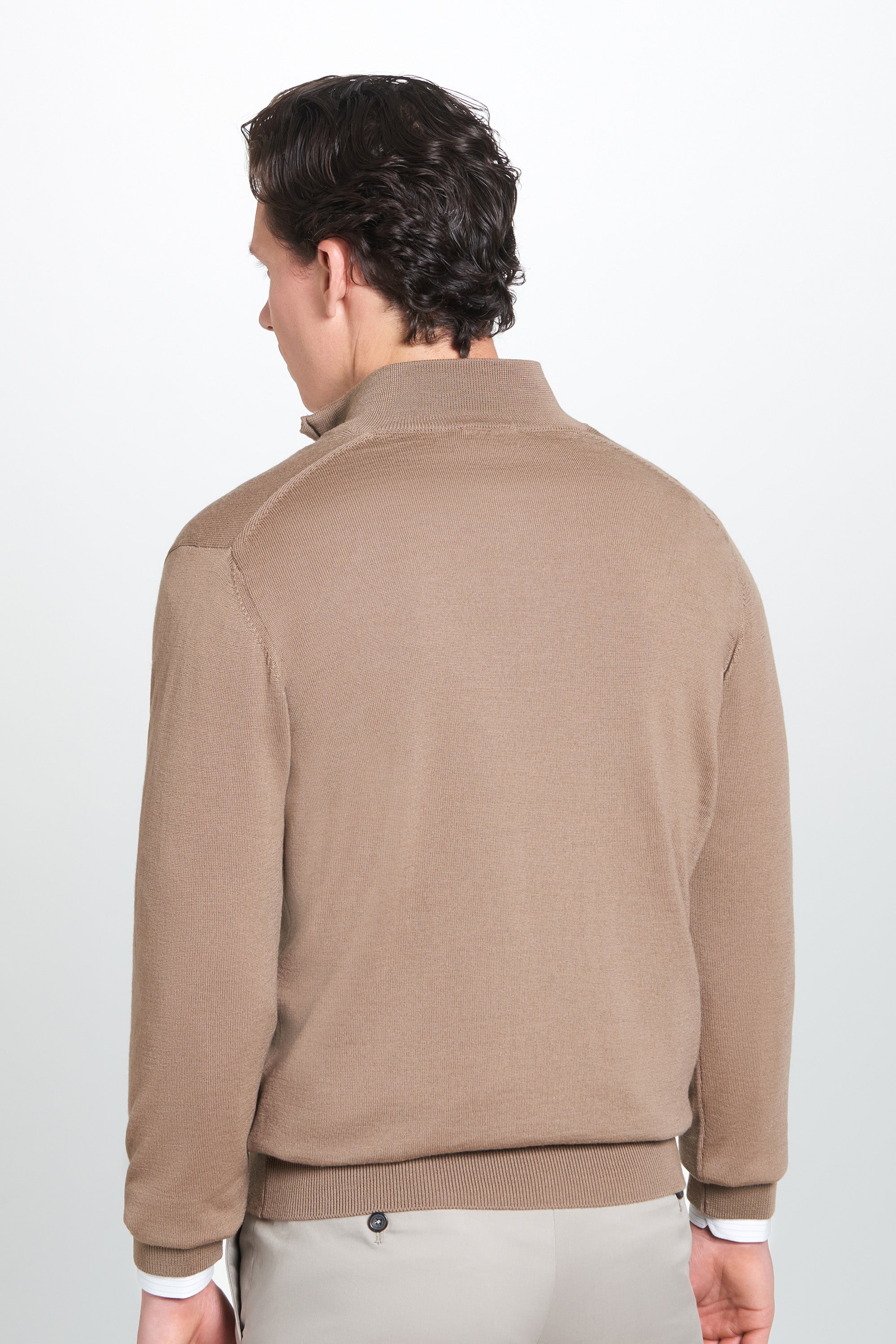 Camel Merino Wool Zip Neck Sweater