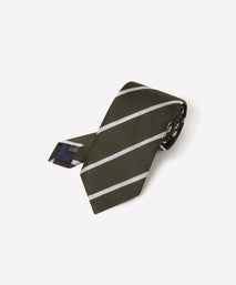 Green & White Single Stripe Silk Woven Tie