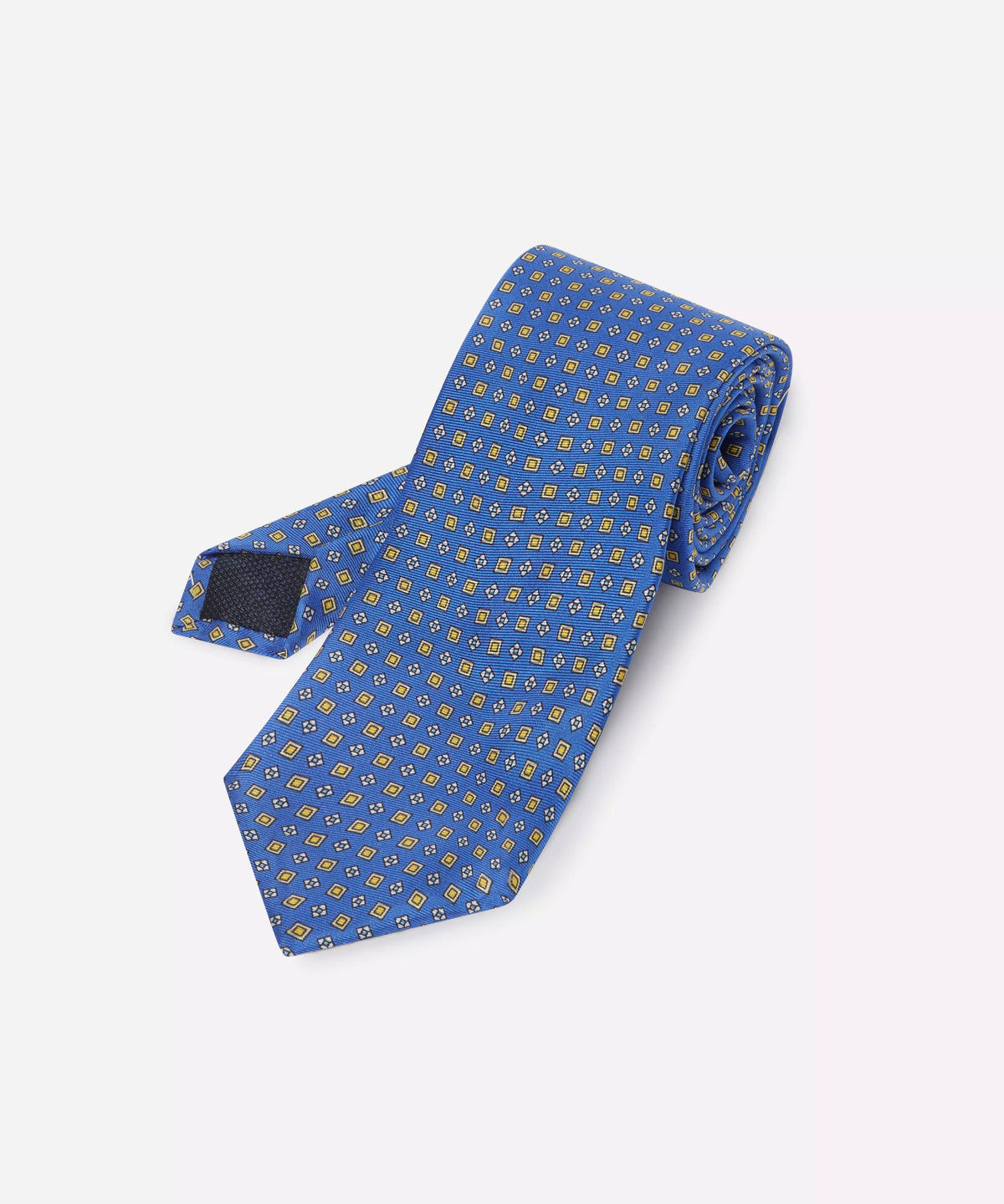 Blue & Yellow Small Biscuit Motif Silk Printed Tie