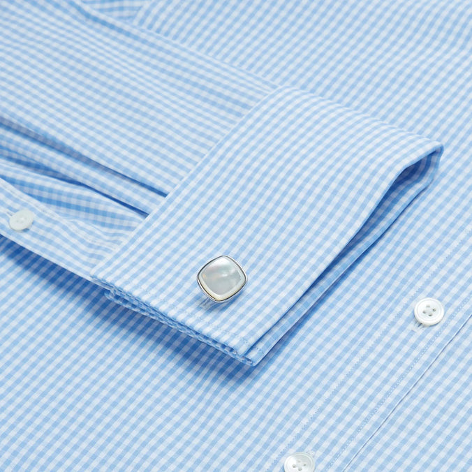 Pale Blue & White Classic Fit Double Cuff Essential Gingham Formal Shirt