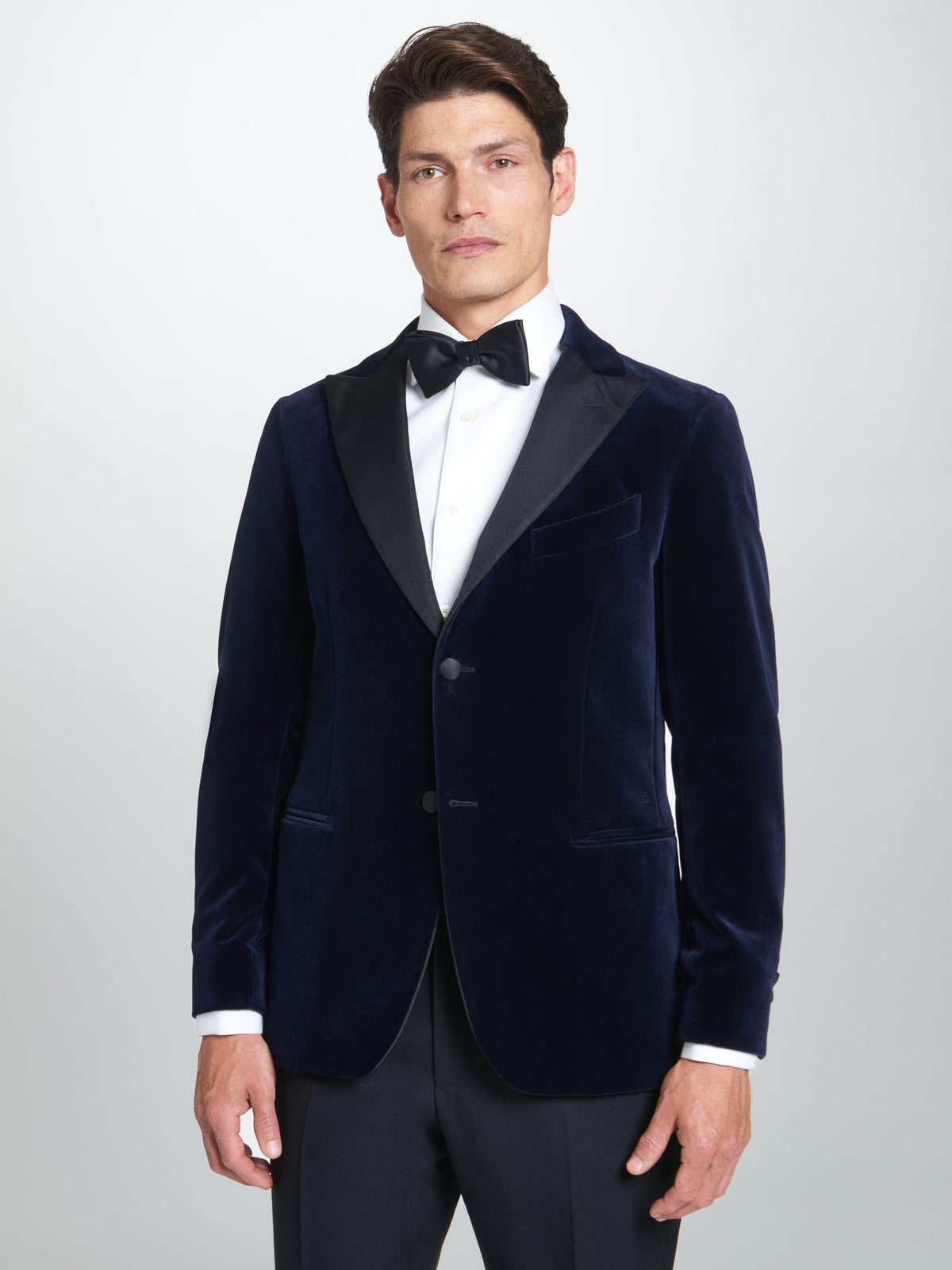 Navy Tailored Fit Velvet Peak Lapel Evening Jacket
