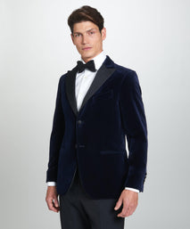 Navy Tailored Fit Velvet Peak Lapel Evening Jacket