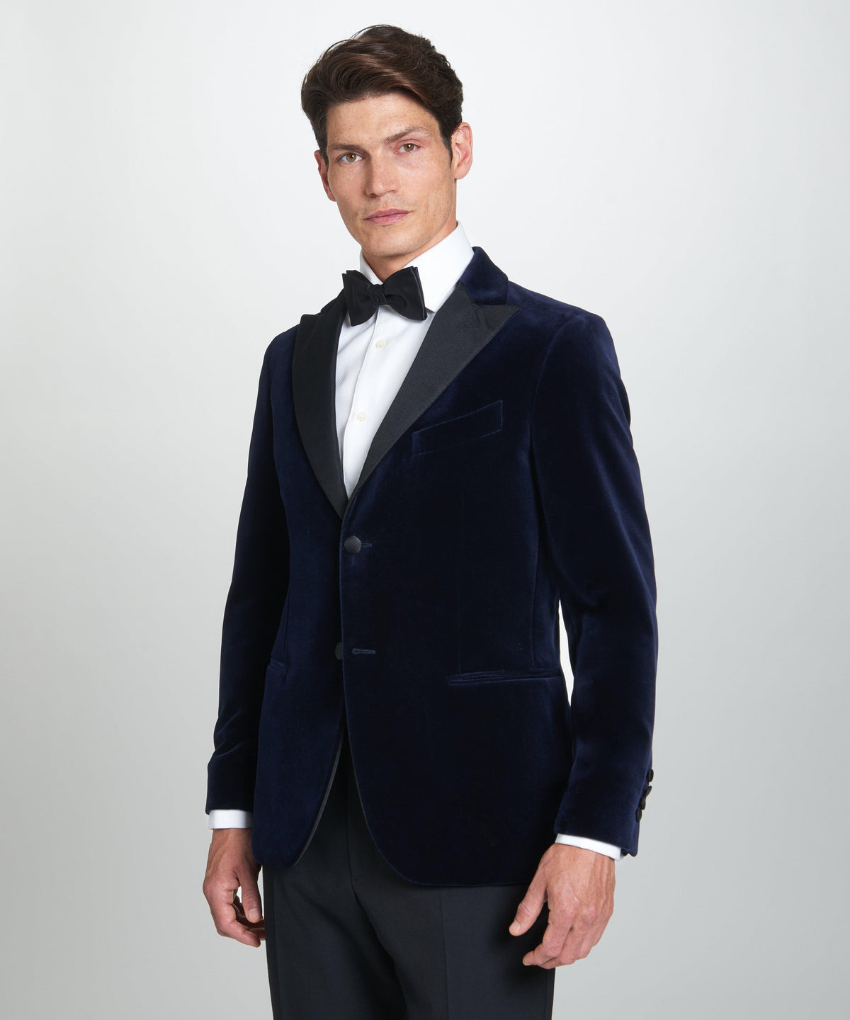 Navy Tailored Fit Velvet Peak Lapel Evening Jacket