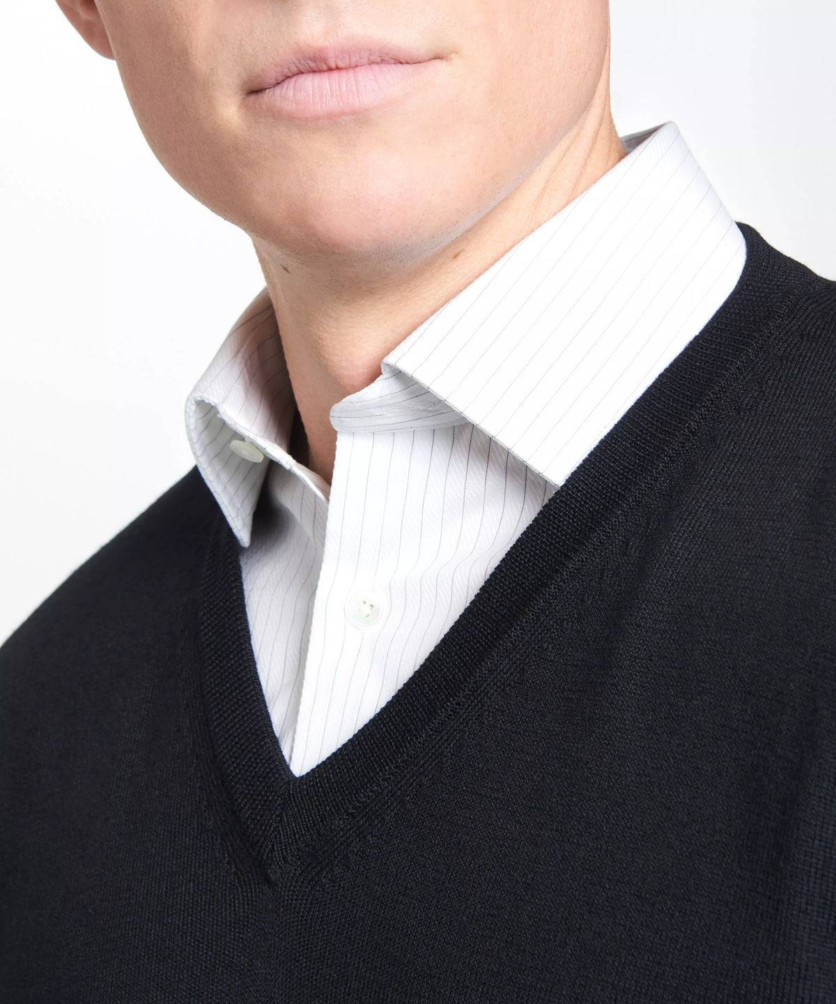 Black Merino Wool V-Neck Sweater