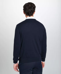 Navy Blue Merino Wool V-Neck Sweater