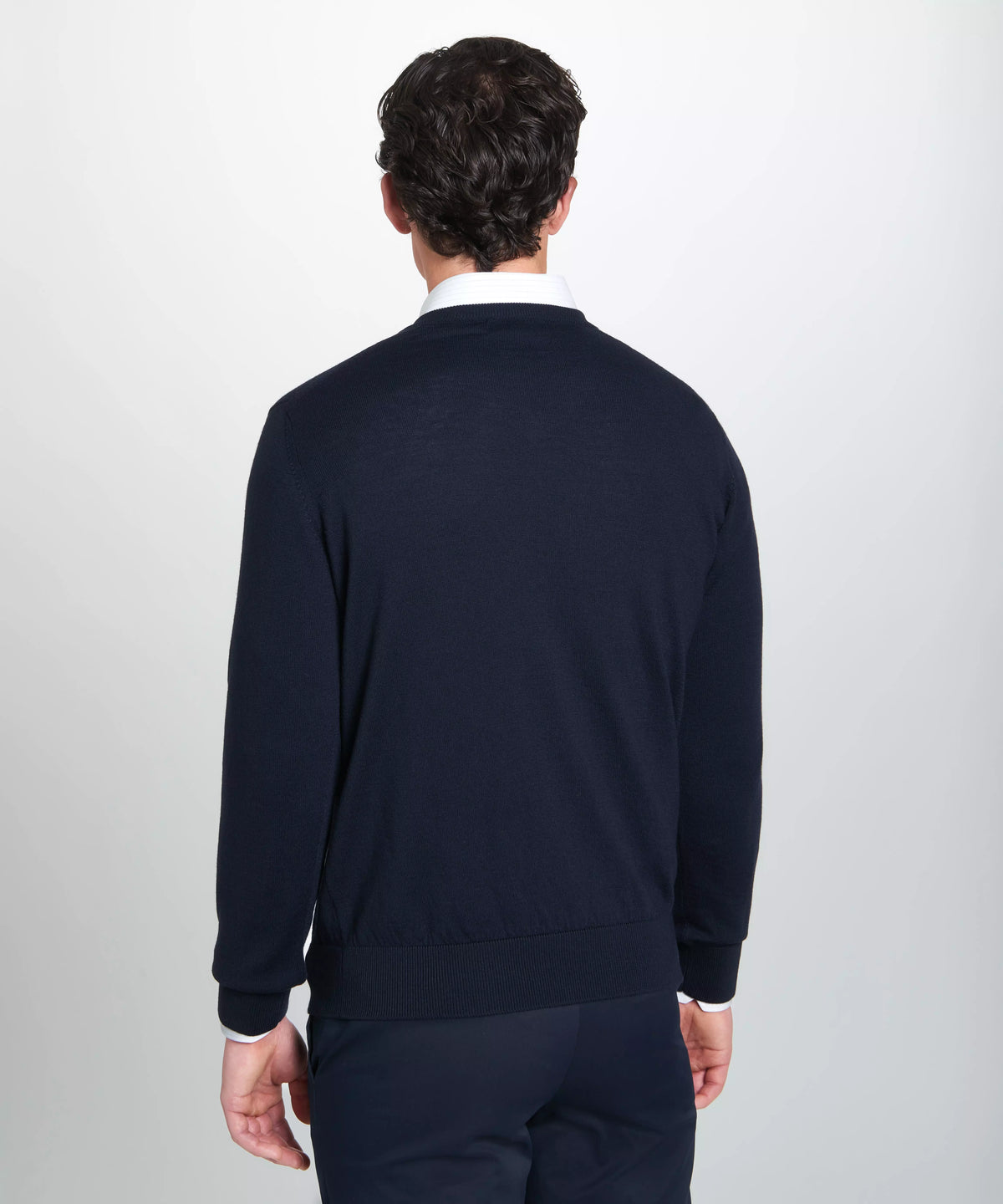 Navy Blue Merino Wool V-Neck Sweater