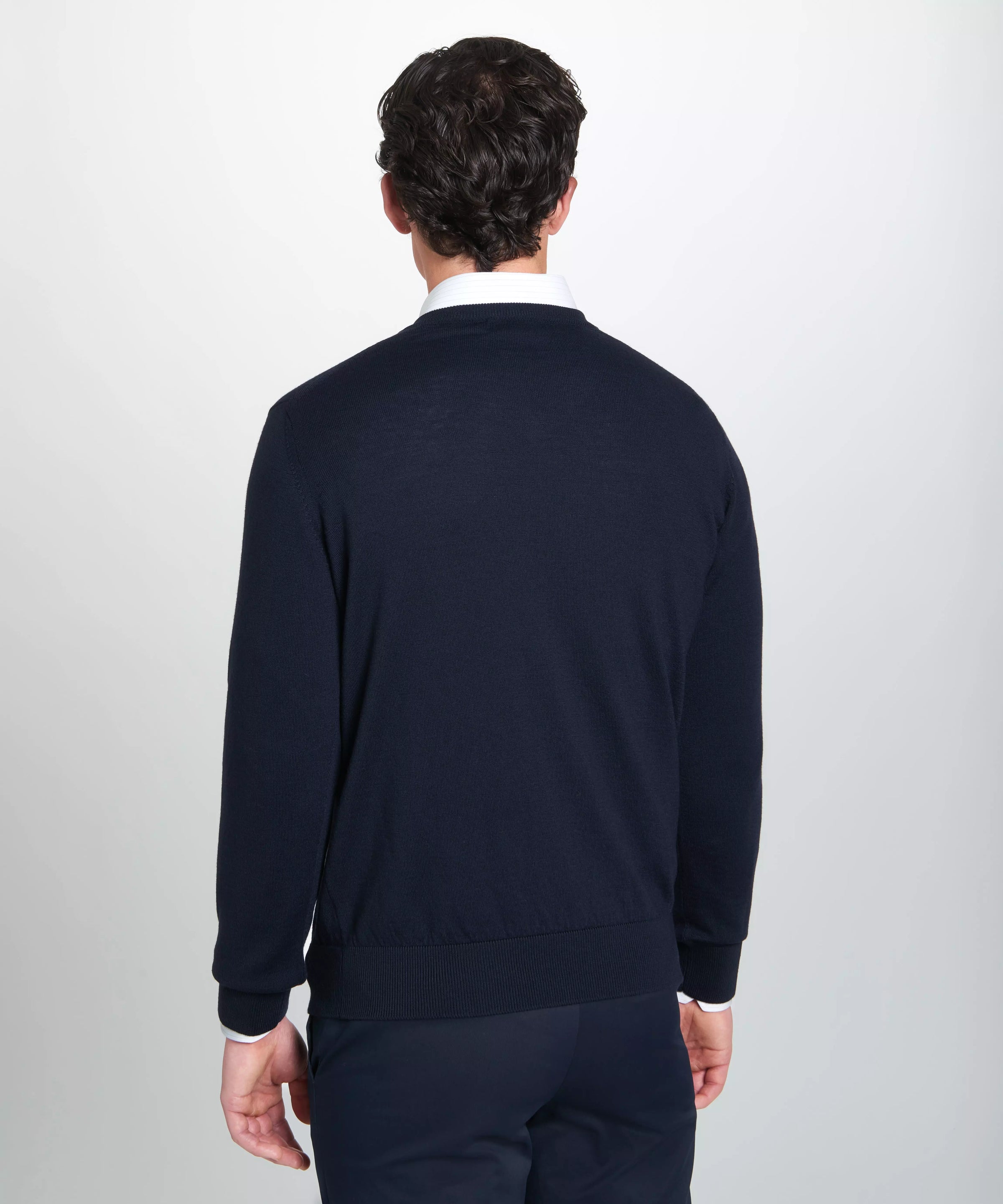 Navy Blue Merino Wool V-Neck Sweater