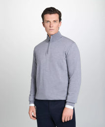 Pale Grey Merino Wool Zip Neck Sweater