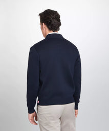 Navy Blue Knitted Merino Wool Zipped Bomber