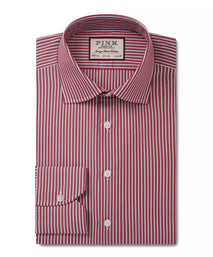Red & White Tailored Fit End on End Stripe Formal Shirt