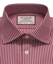 Red & White Tailored Fit End on End Stripe Formal Shirt