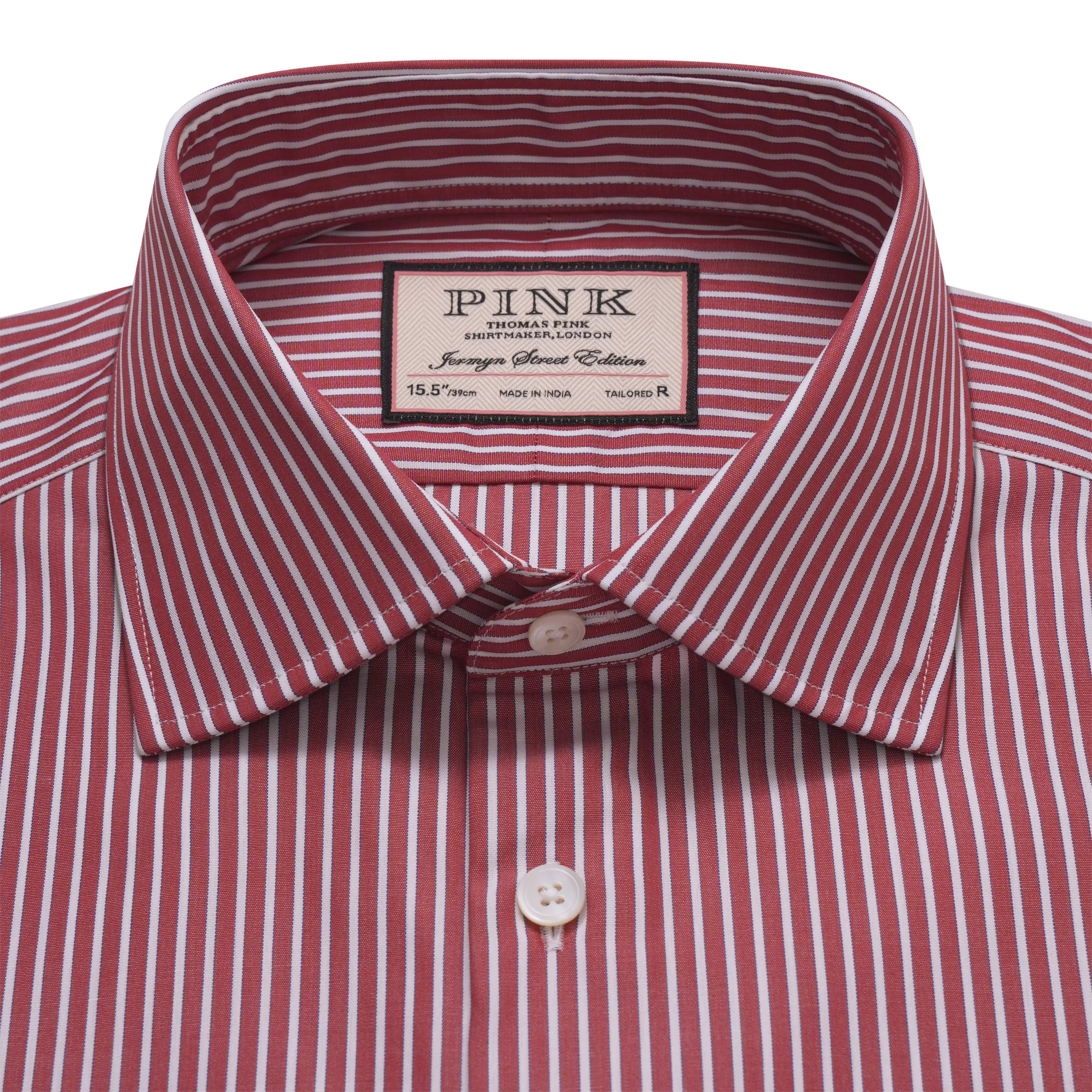 Red & White Tailored Fit End on End Stripe Formal Shirt