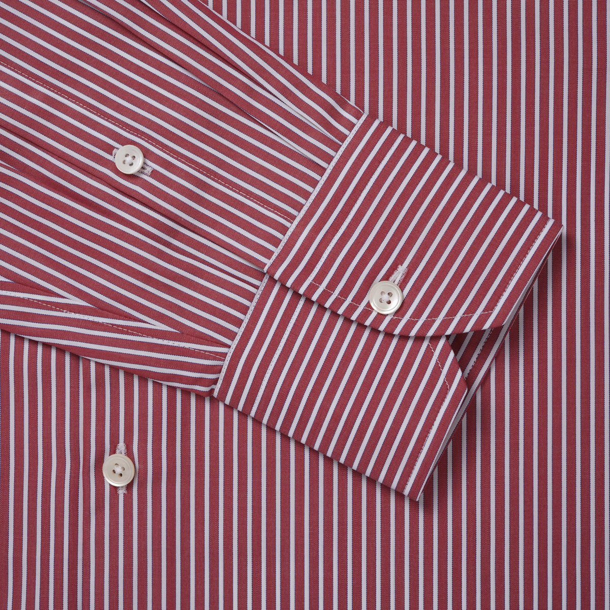 Red & White Tailored Fit End on End Stripe Formal Shirt
