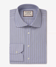 Blue & Navy Tailored Fit Regent End on End Stripe Formal Shirt