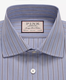 Blue & Navy Tailored Fit Regent End on End Stripe Formal Shirt