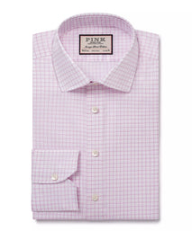 Pale Pink & White Tailored Fit Twill Graph Check Formal Shirt