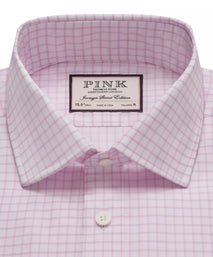 Pale Pink & White Tailored Fit Twill Graph Check Formal Shirt