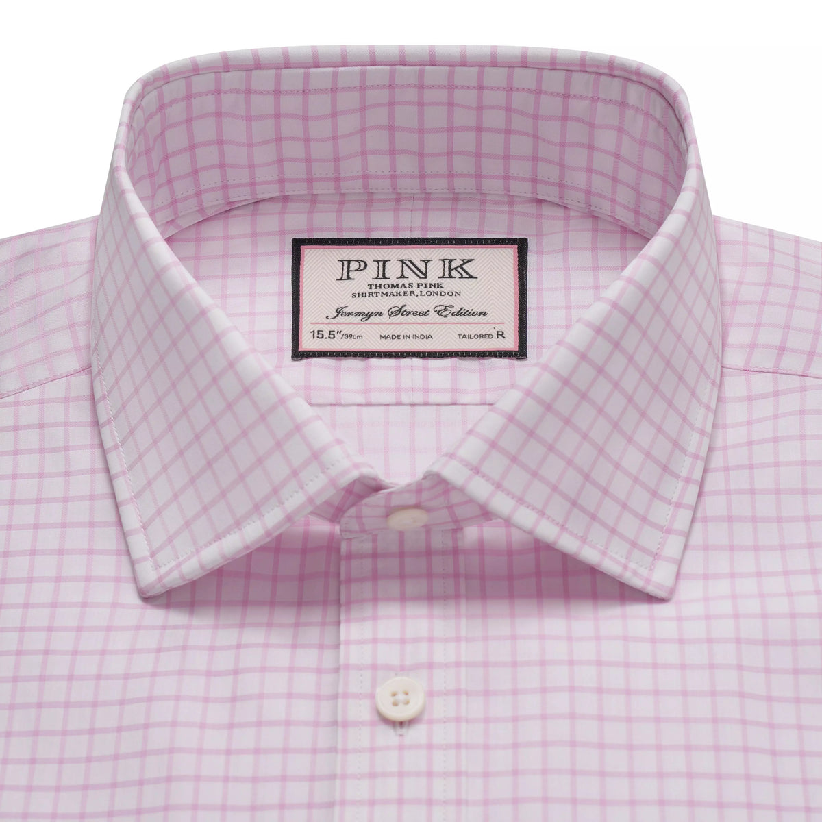Pale Pink & White Tailored Fit Twill Graph Check Formal Shirt