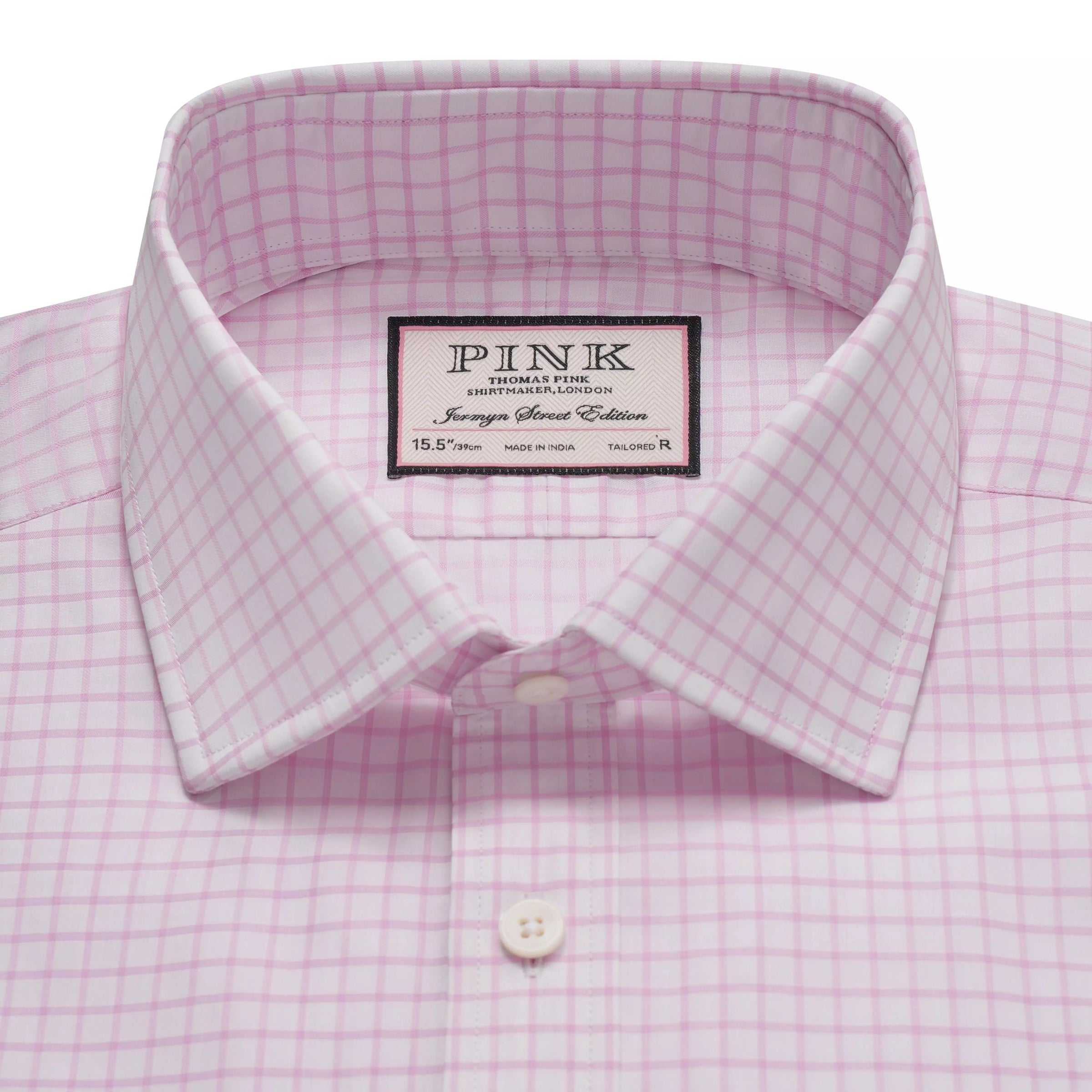 Pale Pink & White Tailored Fit Twill Graph Check Formal Shirt