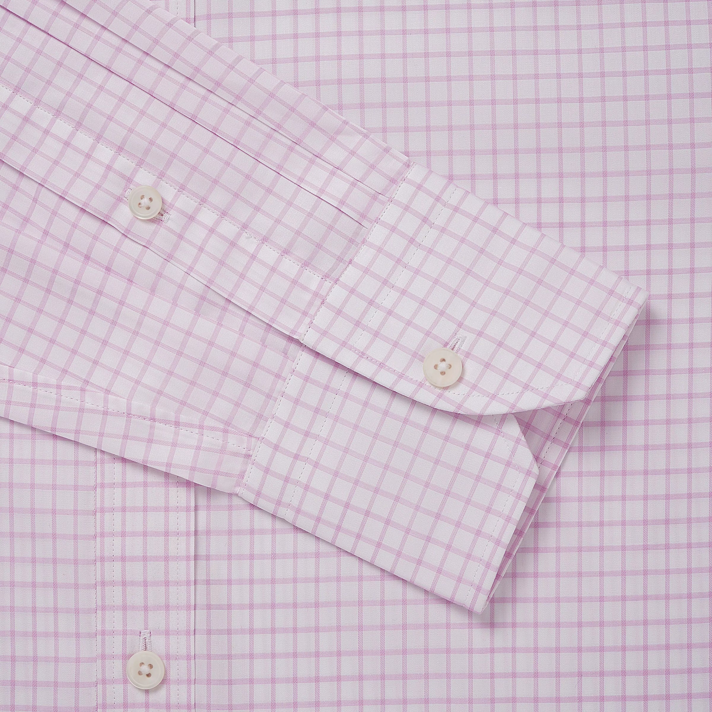 Pale Pink & White Tailored Fit Twill Graph Check Formal Shirt