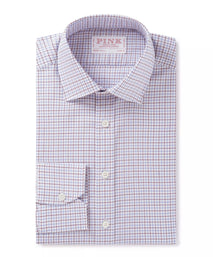Deep Red & Blue Slim Fit Tattersall Check Formal Shirt