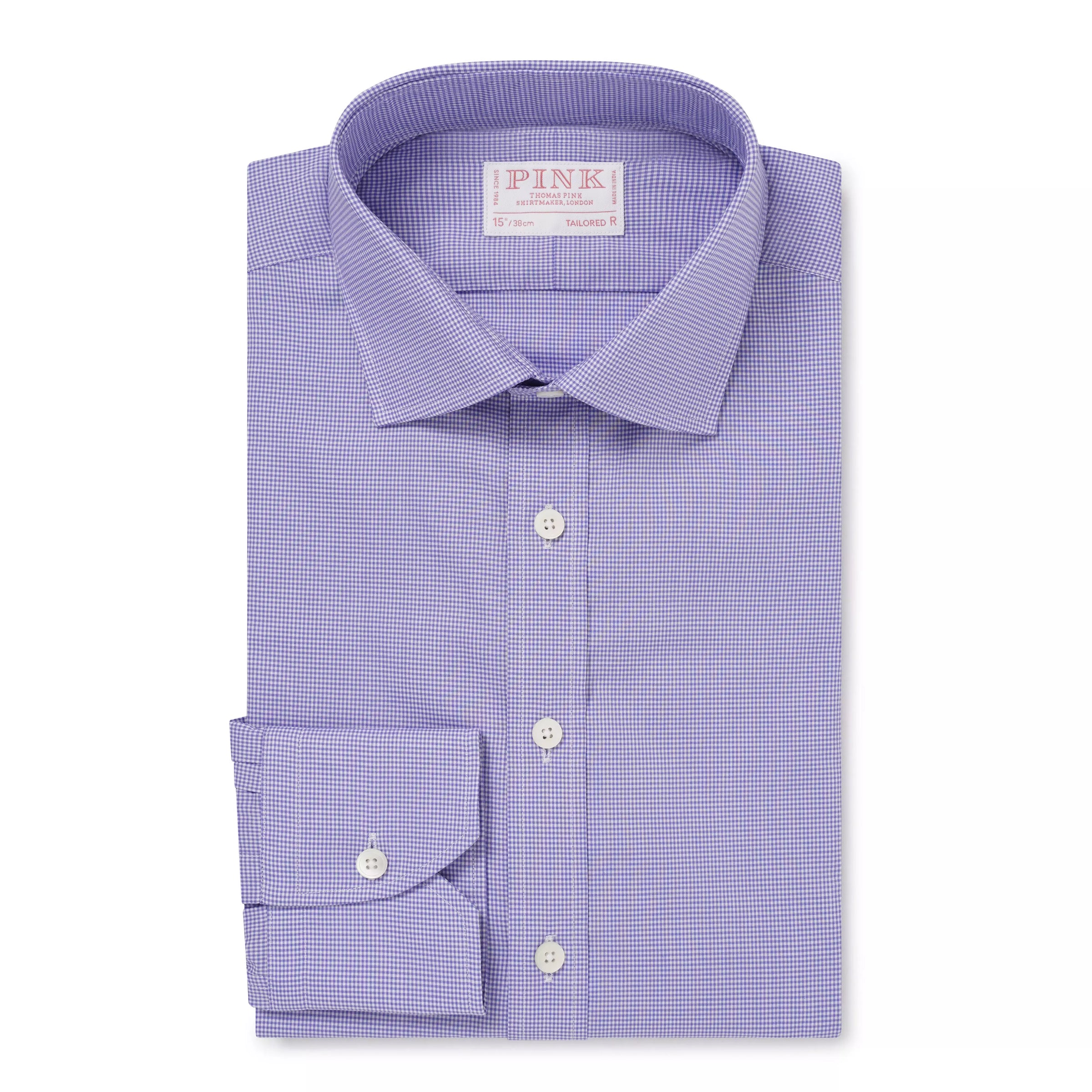 Blue & White Tailored Fit Micro Gingham Check Formal Shirt