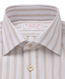 Beige & White Classic Fit Piquet Stripe Formal Shirt