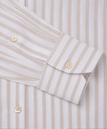 Beige & White Classic Fit Piquet Stripe Formal Shirt