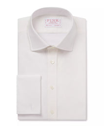 Off White Tailored Fit Double Cuff Cotton Oxford Formal Shirt