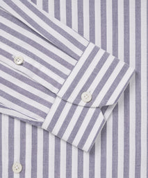Navy Blue & White Tailored Fit Smart Casual Striped Oxford Shirt