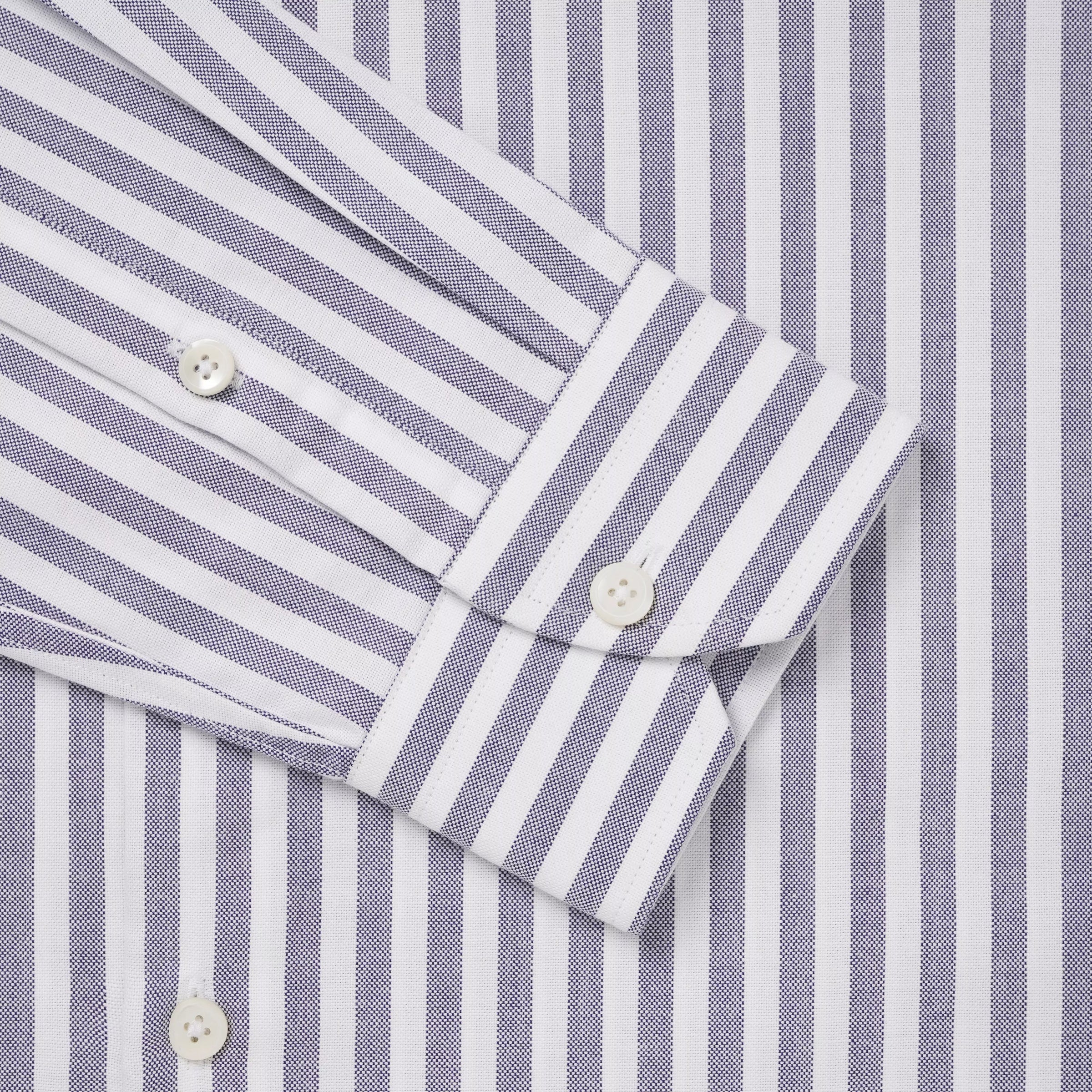 Navy Blue & White Tailored Fit Smart Casual Striped Oxford Shirt